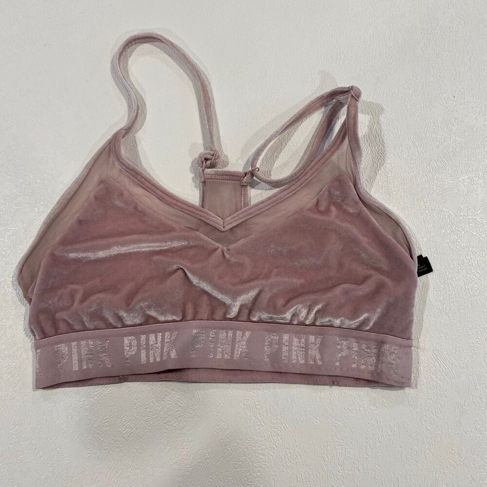 PINK Victoria’s Secret Pink Velvet Sports Bra Women Small Strappy Athletic Brale